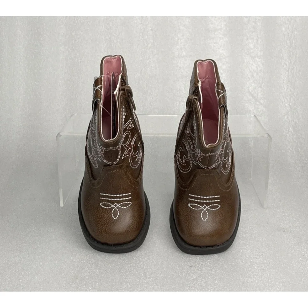Wonder Nation Brown Zip up Square Toe Cowboy Cowgirl Boots Toddler Girls Size 5
